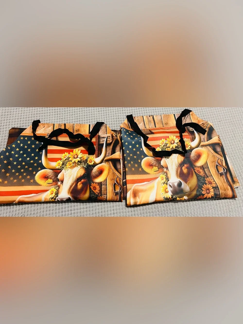 Farmhouse Cow Apron Patriotic American Flag Floral Kitchen BBQ New